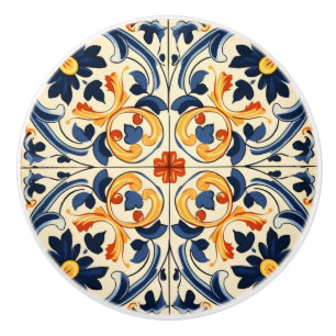 Yellow Blue Italian Tile Ceramic Knob