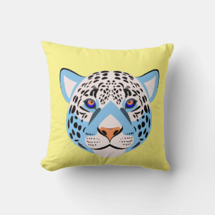 Yellow & Blue Leopard Head Throw Pillow