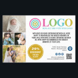 Yellow Blue Logo Photos Promo Small Business<br><div class="desc">Blue and yellow marketing flyers for your small business personalised with your logo, photos, QR code, and custom text. Personalised promo flyers for your small business, perhaps photography, landscaping, beauty, wellness, and more. Add photos, address, social media, phone number and any information your future clients and customers might need. Generic...</div>