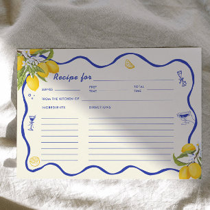 Yellow Blue Main Squeeze Bridal Shower Recipe Card