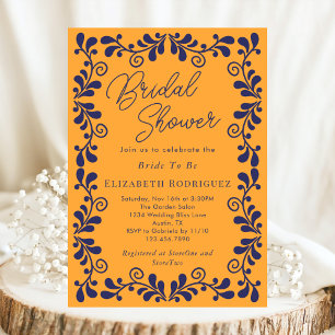 Yellow Blue Mexican Fiesta Talavera Bridal Shower Invitation