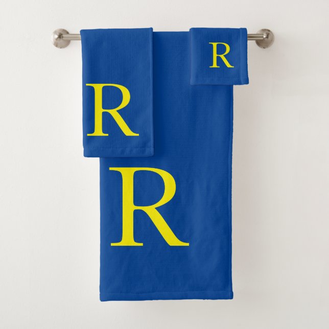 Yellow Blue Monogram Initial Colourful Cute Custom Bath Towel Set (Insitu)