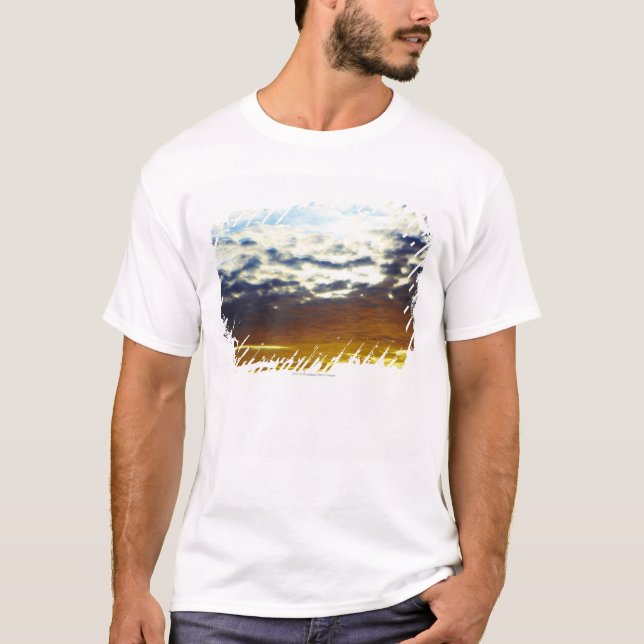Yellow Blue Moody Sunset with Clouds T-Shirt (Front)