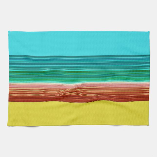 Yellow Blue Multicolor Striped Pattern Tea Towel (Horizontal)