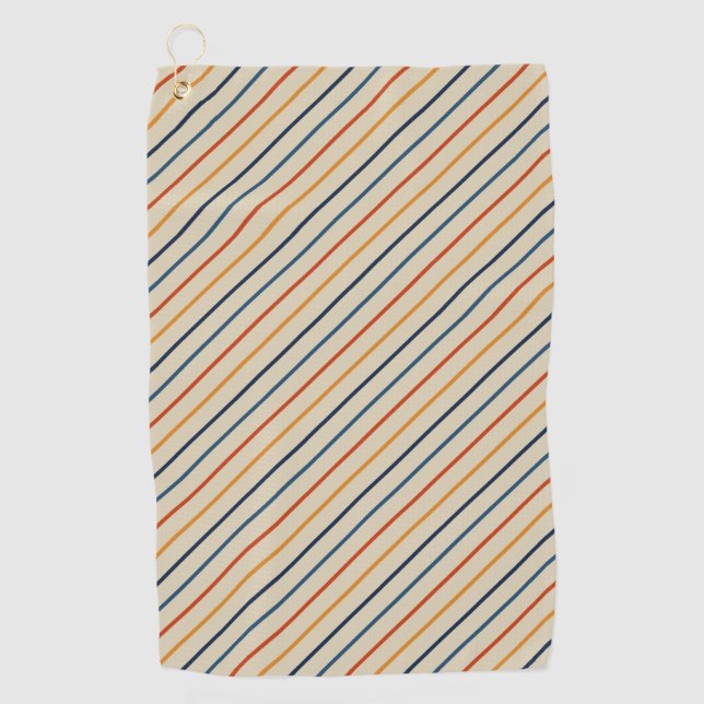 Yellow Blue Orange Retro Colour Stripes Pattern Golf Towel (Front)