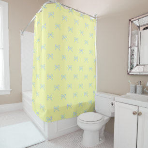 Yellow Blue Pastel Bow Pattern Pretty Feminine Shower Curtain