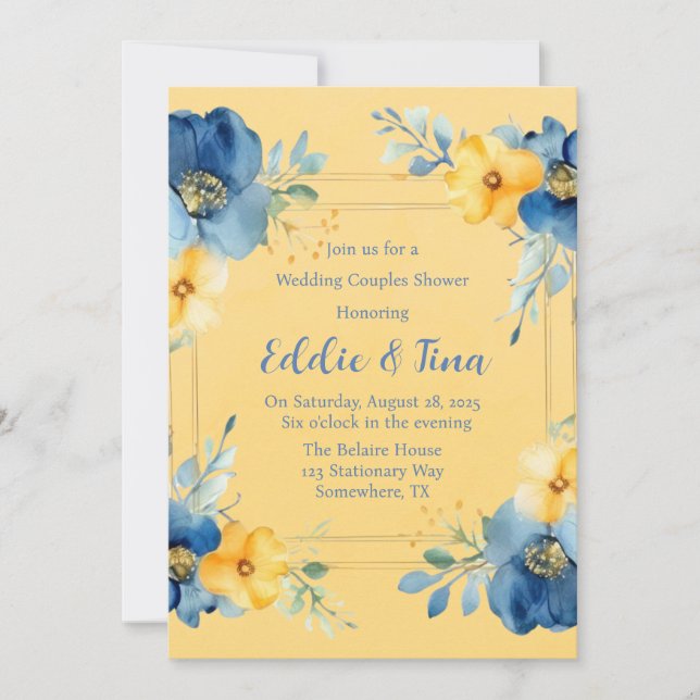 Yellow Blue Peony Wedding Couples Shower Invitation (Front)