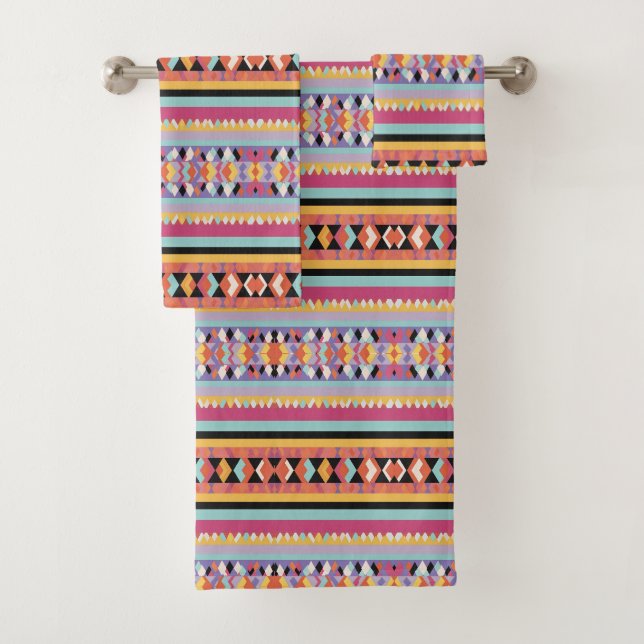 Yellow Blue Pink Pattern mix Bath Towel Set (Insitu)