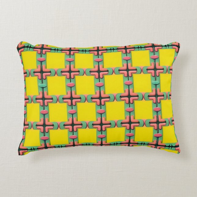 Yellow Blue Pink Plaid Geometric Decorative Cushion (Front)