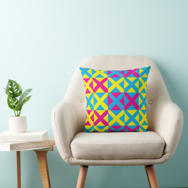Yellow Blue Pink Square Geometric Pattern Cushion (Chair)
