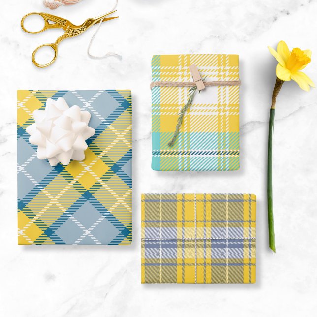 Yellow Blue Plaid Pattern Wrapping Paper Sheet (Creator Uploaded)