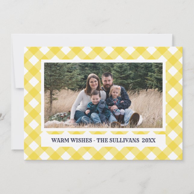 Yellow Blue Plaid | Rustic |  CUSTOM Holiday Photo Card (Front)