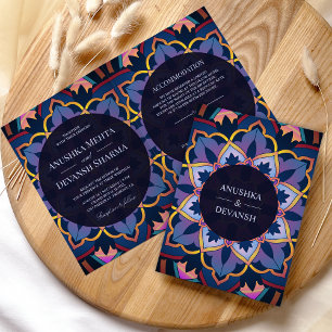 Yellow Blue Purple Ethnic Mandala Indian Wedding Invitation