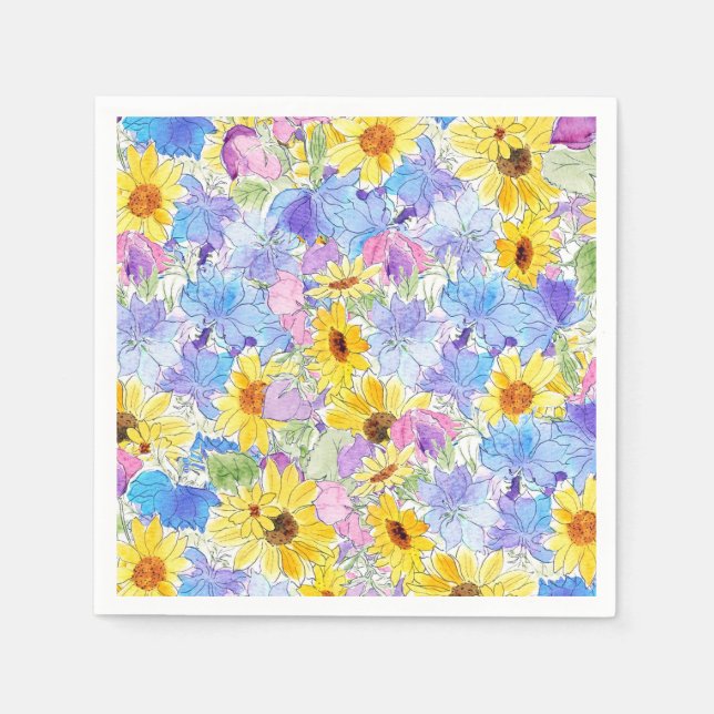 yellow blue purple  flower painting napkin (Front)