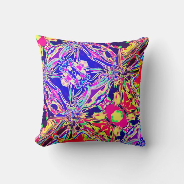 Yellow Blue Purple Pink Paisley Diagonal Pattern Cushion (Front)