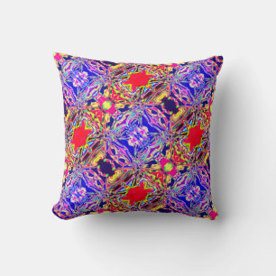 Yellow Blue Purple Pink Paisley Diagonal Tiles Cushion