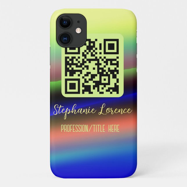 Yellow blue Q R code add name profession title ima Case-Mate iPhone Case (Back)