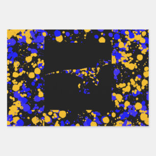 Yellow Blue Raptor Splattered Paint Wrapping Paper Sheet