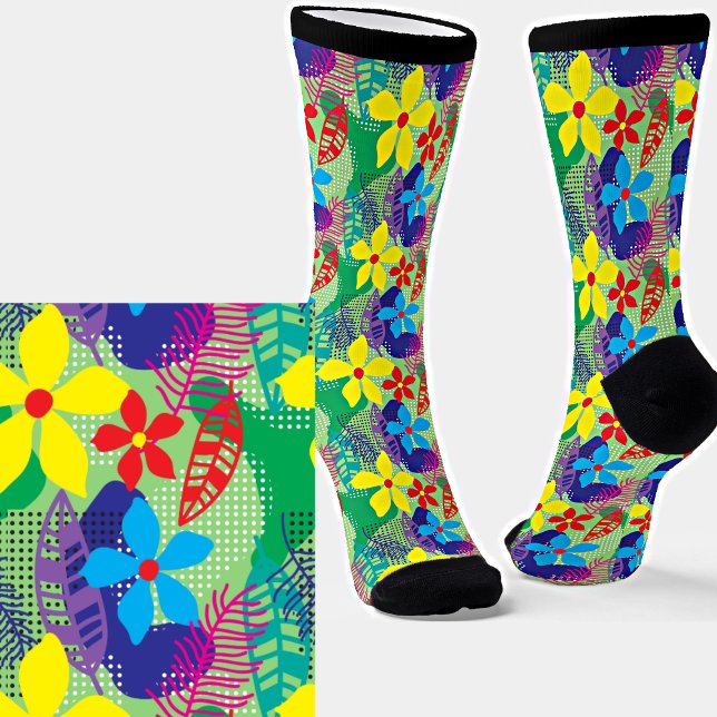 Yellow Blue Red Modern Floral  Socks (Creator Uploaded)