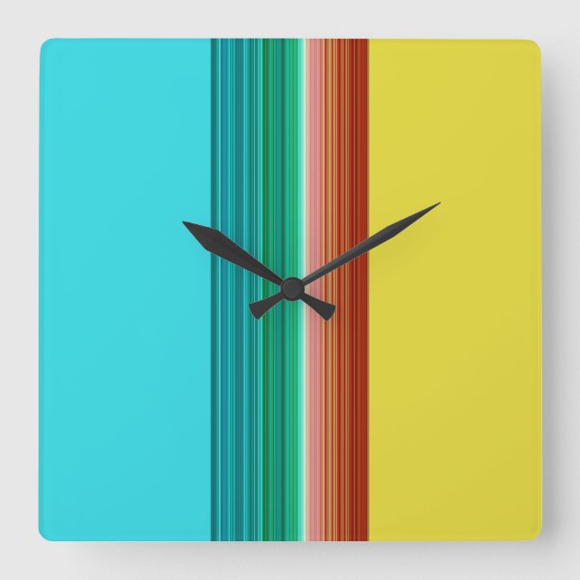 Yellow Blue Red Multicolor Striped Pattern Square Wall Clock (Front)