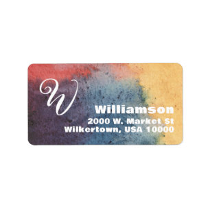Yellow, Blue & Red Watercolor Monogram Label