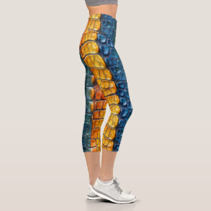 Yellow Blue Reptile Leather Capri Leggings