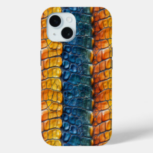 Yellow Blue Reptile Leather iPhone 15 Case