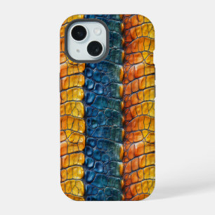 Yellow Blue Reptile Leather iPhone 15 Case