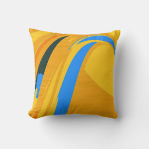 Yellow Blue Retro Abstract Art Deco Cushion