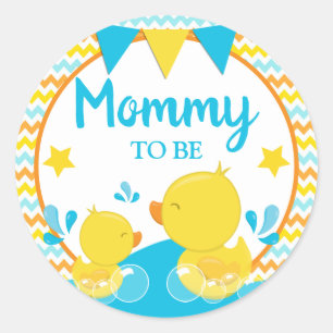 Yellow & Blue Rubber Ducky Polka Dot Mummy to be Classic Round Sticker