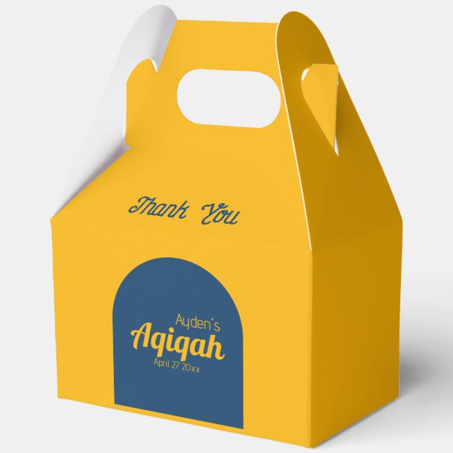 Yellow Blue Solid Colour Plain, Aqiqah Baby Shower Favour Box (Front)