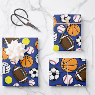 Yellow & Blue Sports Balls Wrapping Paper Sheet