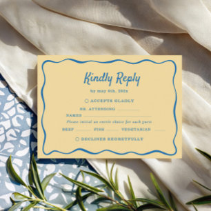 Yellow & Blue Striped Wedding RSVP Card