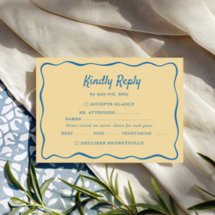 Yellow & Blue Striped Wedding RSVP Card