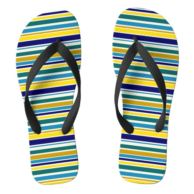 Yellow Blue Stripes Jandals (Footbed)