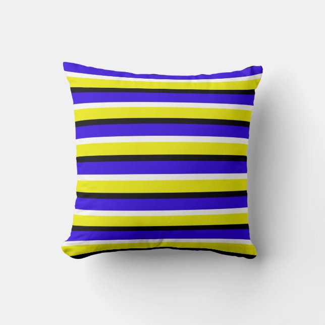 Yellow Blue Stripes Pattern Cushion (Front)