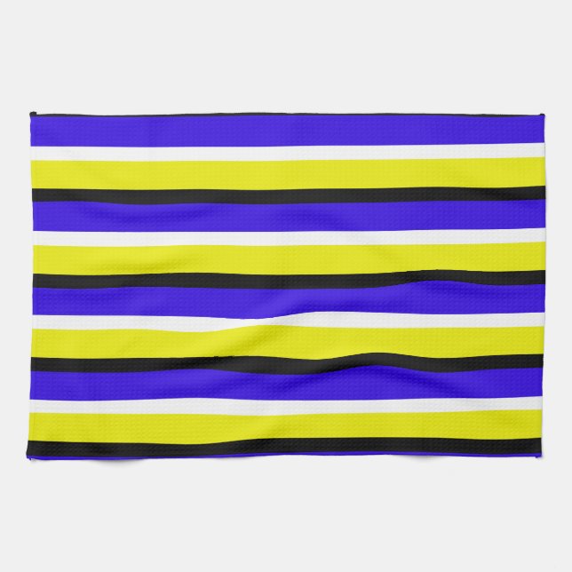 Yellow Blue Stripes Pattern Tea Towel (Horizontal)