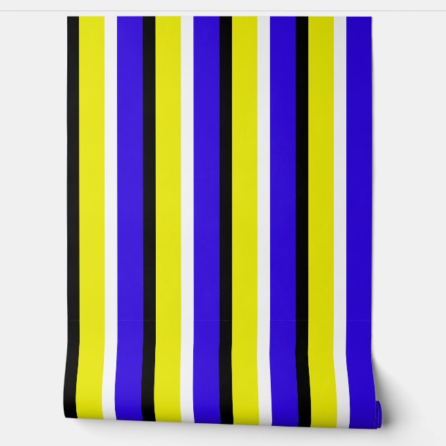 Yellow Blue Stripes Pattern Wallpaper (Unrolling)