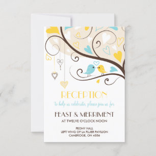 Yellow & Blue Summer Lovebirds Reception Card