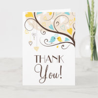 Yellow & Blue Summer Lovebirds Thank You Card