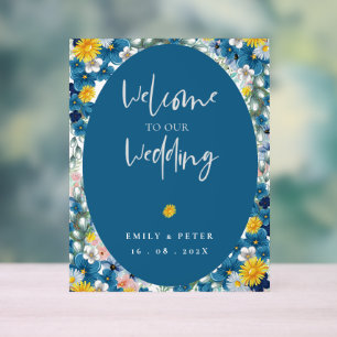 Yellow Blue Sunflower welcome To Our Wedding  Acrylic Sign