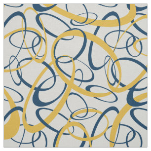 yellow blue tangled loops pattern on light grey fabric