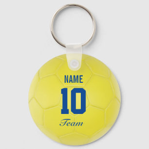Yellow Blue Team Soccer Ball Personalised Name Key Ring
