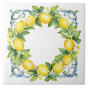 Yellow & Blue Tuscan Mediterranean Lemons Tile
