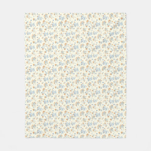 Yellow Blue Vintage Wildflower Pattern Fleece Blanket