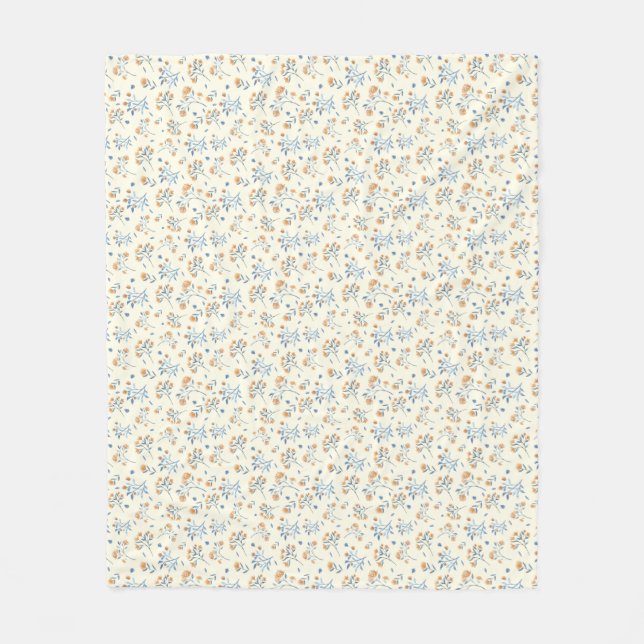 Yellow Blue Vintage Wildflower Pattern   Fleece Blanket (Front)