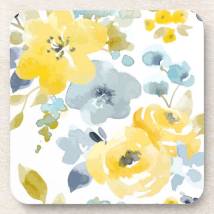 Yellow & Blue Watercolor Pattern Coaster