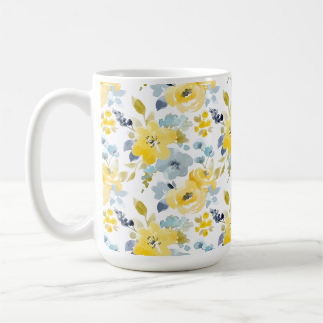 Yellow & Blue Watercolor Pattern Coffee Mug (Left)