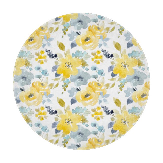 Yellow & Blue Watercolor Pattern Cutting Board (Front)