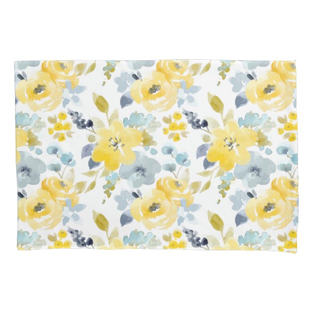 Yellow & Blue Watercolor Pattern Pillowcase (Front-Left)